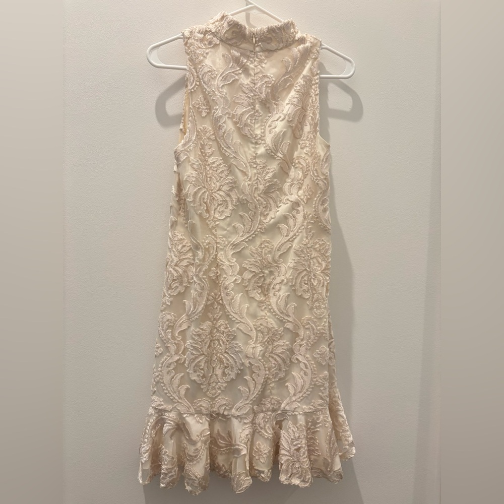Eliza J Ivory Velvet Embossed Mock Neck Dress